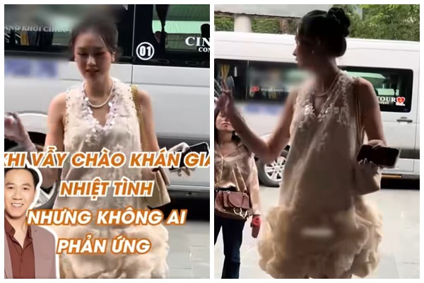 Quê thực sự, vợ Anh Đức tưởng mình là sao hạng A, giơ tay chào khán giả như celeb nổi tiếng nhưng không ai vẫy tay chào lại, liền tỏ phản ứng bất ngờ