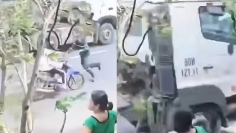 Khoảnh khắc thót tim: Chiến sĩ công an lao vào cứu nữ sinh ngay trước đầu xe container – Chỉ chậm 1 giây thôi là bi kịch đã xảy ra