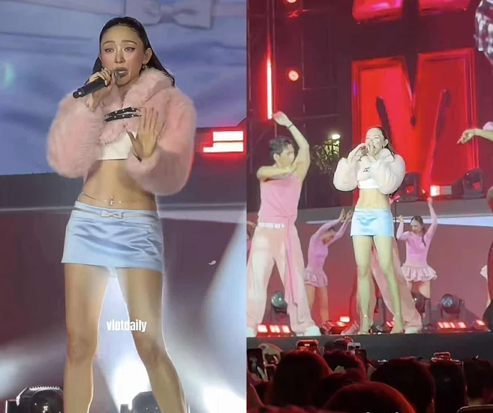 Tóc Tiên diện áo ngắn cũn cỡn đi diễn, phải liên tục dùng tay che chắn vì sợ hớ hênh: Khán giả xem mà hú vía, lỡ trượt tay một cái là “toang” thật sự!