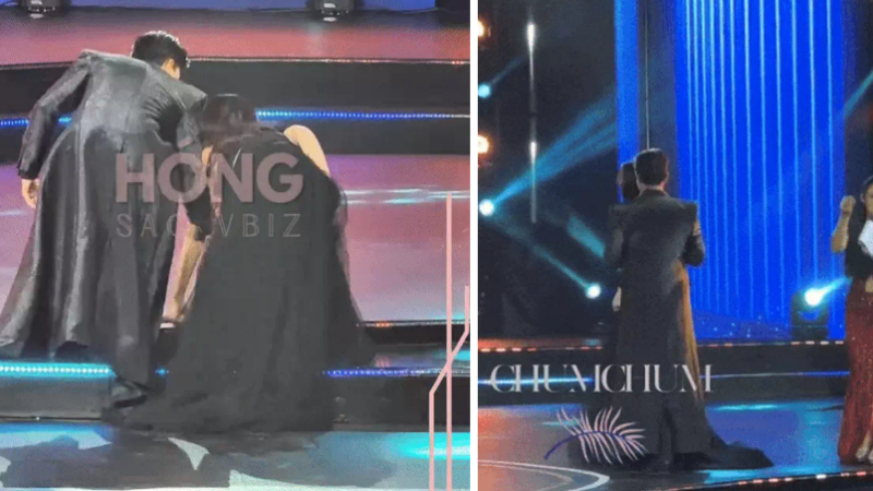 Nam thần phim “Mưa Đỏ” gây bàn tán vì hành động “kéo hộ dây váy”: Khiến Đoàn Thiên Ân giật mình, phản xạ né tránh?