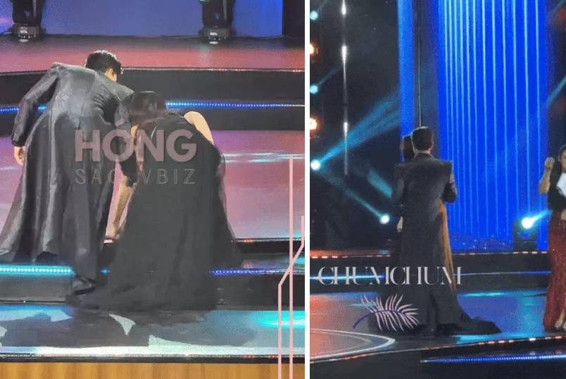 Nam thần phim “Mưa Đỏ” gây bàn tán vì hành động “kéo hộ dây váy”: Khiến Đoàn Thiên Ân giật mình, phản xạ né tránh?